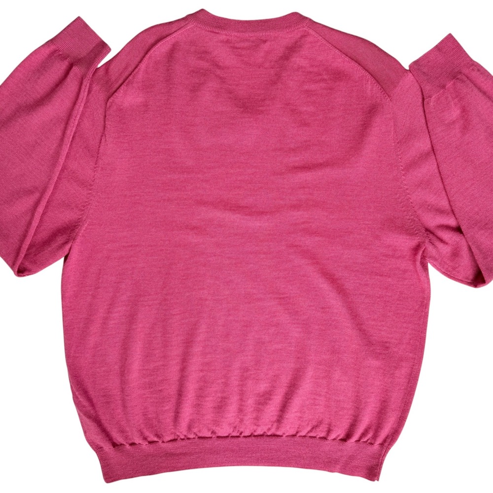 Merino Wool V-Neck Sweater Mens XL Raspberry Red Classic Old Money Quiet Luxury - Picture 10 of 12